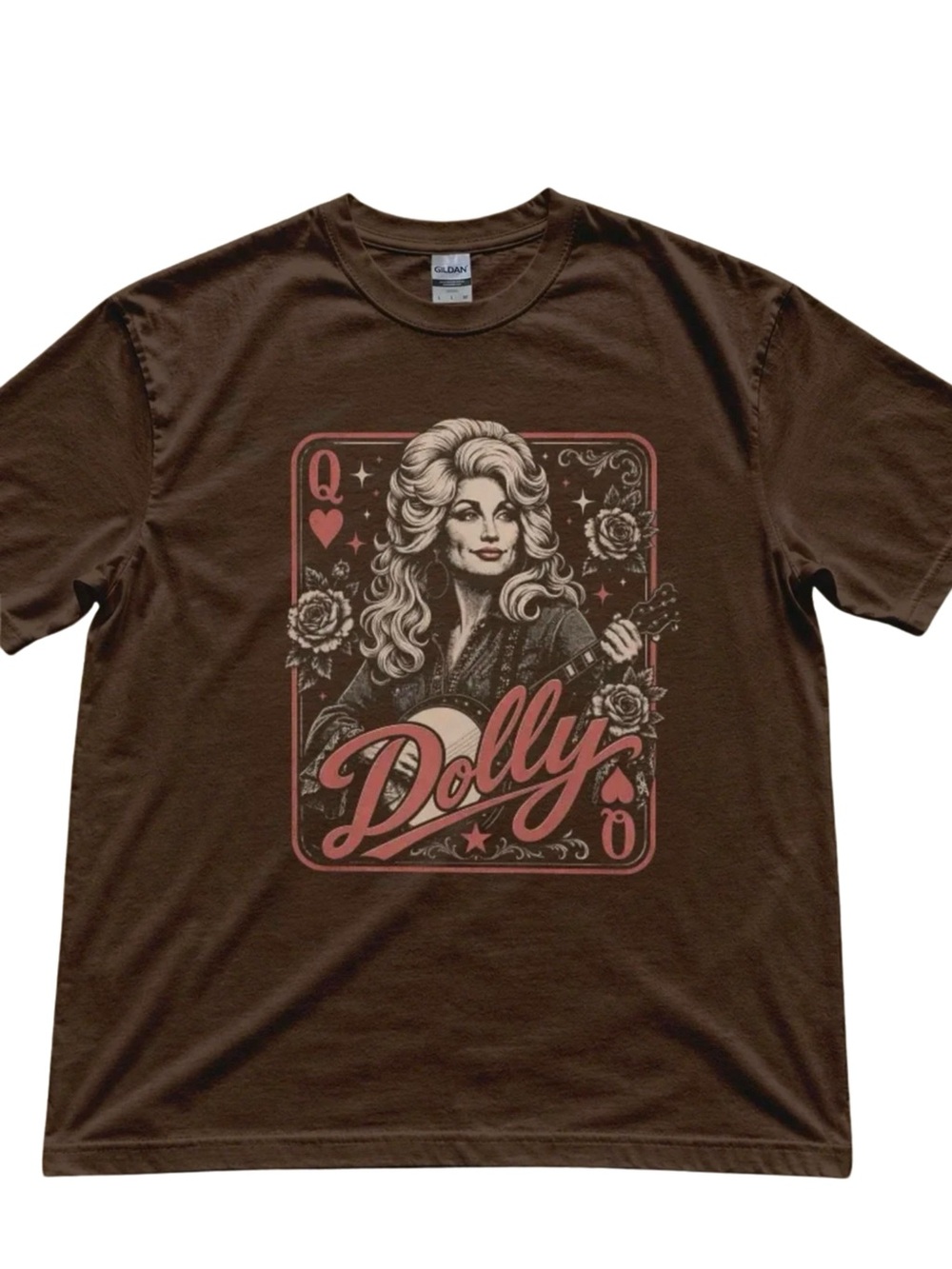 Dolly Queen Of Hearts Playing Card Brown Country Music Graphic Tee
